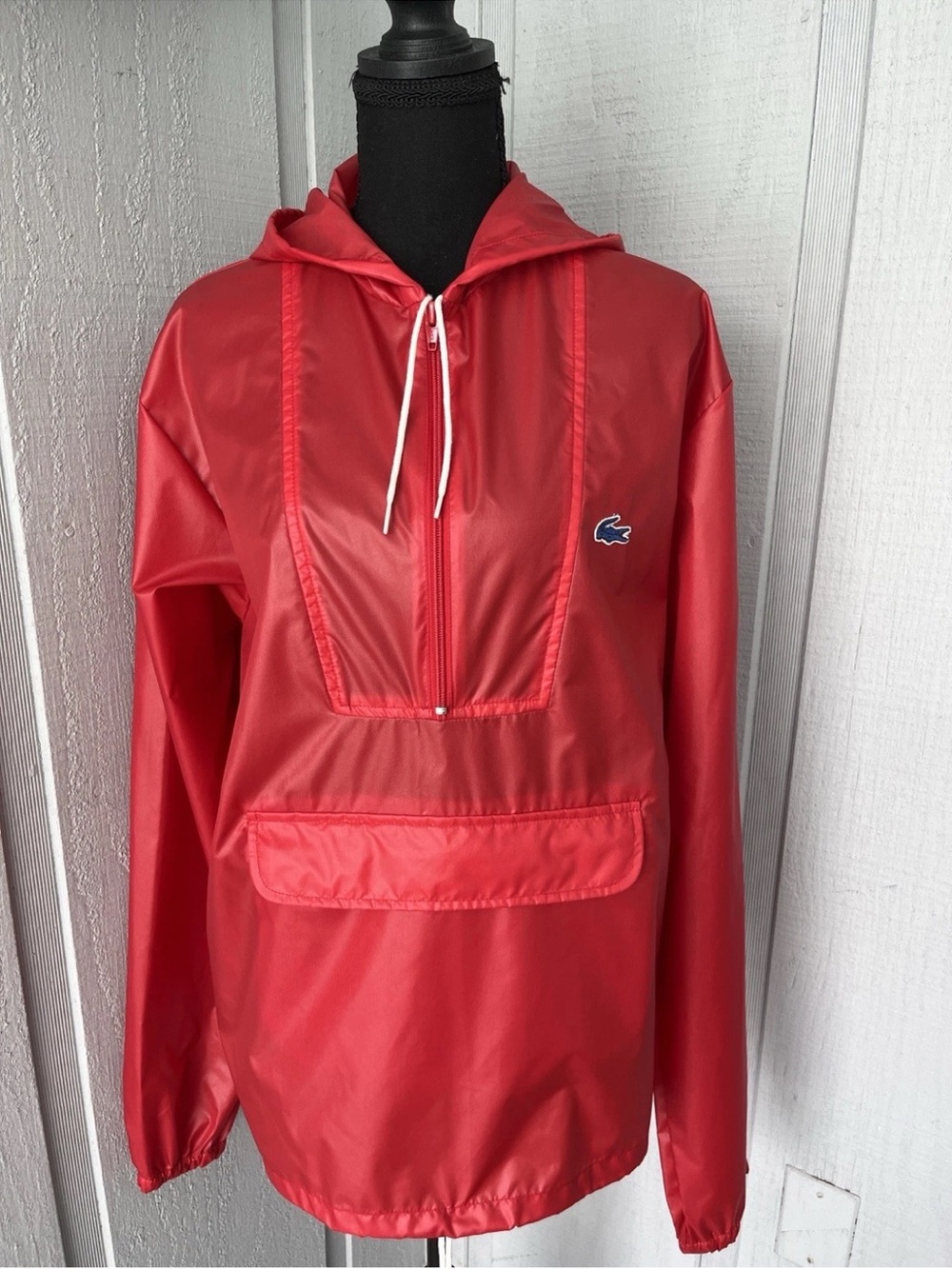 Vintage Izod Lacoste Anorak Windbreaker Pullover Hood Crocodile Logo Mens M Red